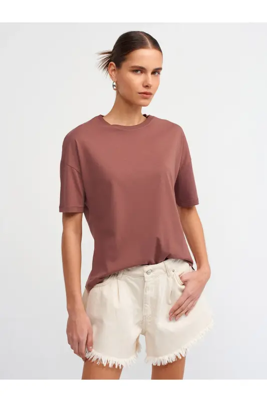 3683 Basic T-Shirt-Kahve-Kahve - 2