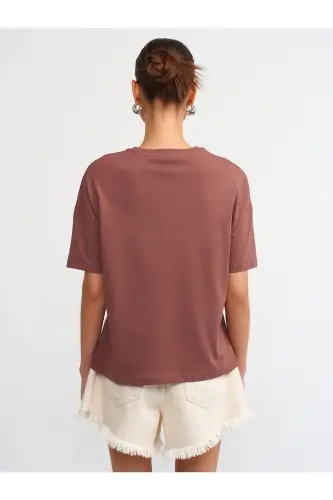 3683 Basic T-Shirt-Kahve-Kahve - 3