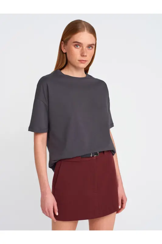 3683 Basic T-Shirt-Koyu Antr.-Koyu Antr. - DILVIN