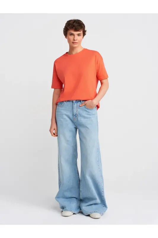 3683 Basic T-Shirt-Nar Çiçeği-Nar Çiçeği - 4