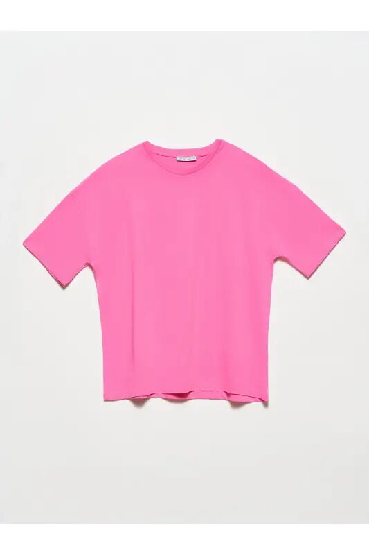 3683 Basic T-shirt-pembe-PEMBE - DILVIN