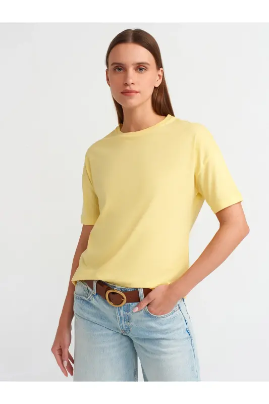 3683 Basic T-Shirt-sarı - Sarı - DILVIN