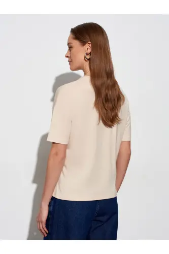 3683 Basic T-Shirt-Taş - Taş - 2