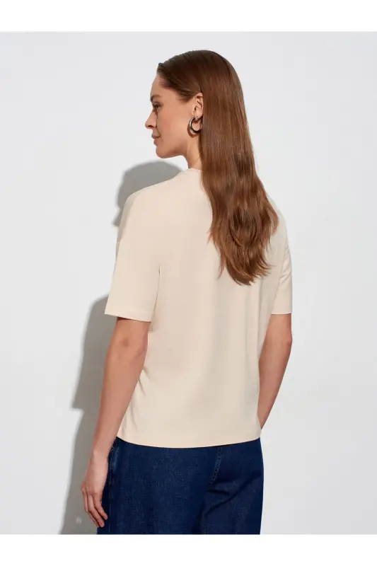 3683 Basic T-Shirt-Taş - Taş - 2