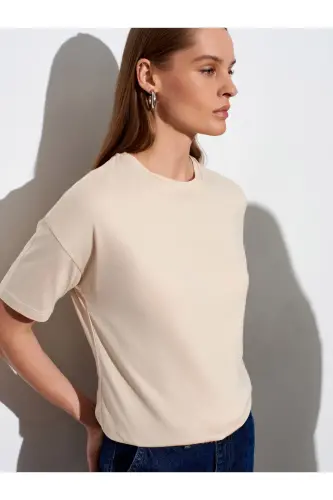 3683 Basic T-Shirt-Taş - Taş - 3