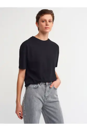 3683 Bicycle Neck Basic T-shirt - Black 