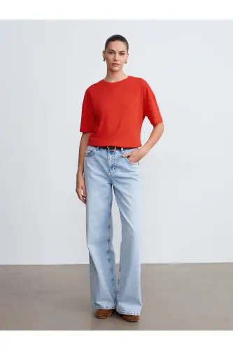 3683 Bicycle Neck Basic T-shirt - Red - 4
