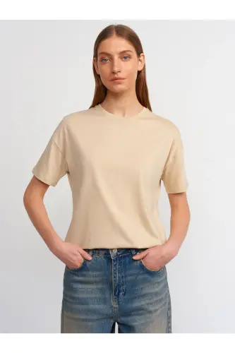 3683 Bisiklet Yaka Basic T-shirt-a.bej-A.Bej 