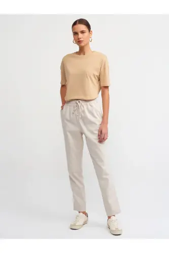 3683 Bisiklet Yaka Basic T-shirt-bej-BEJ - 4