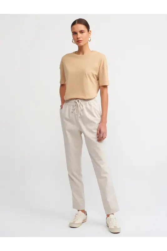 3683 Bisiklet Yaka Basic T-shirt-bej-BEJ - 4