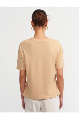 3683 Bisiklet Yaka Basic T-shirt-bej-BEJ - DILVIN (1)