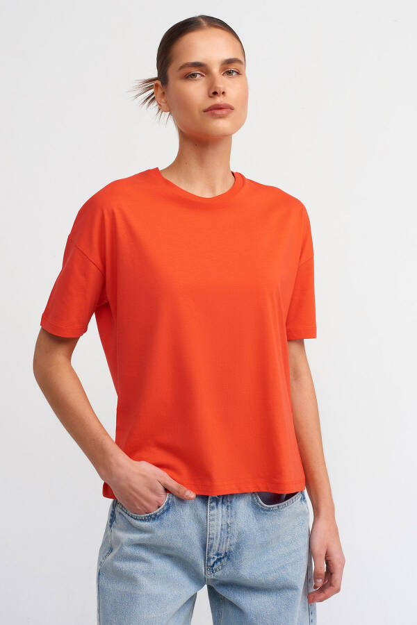 3683 %100 Pamuk Basic T-shirt-Kırmızı-Kırmızı - 5