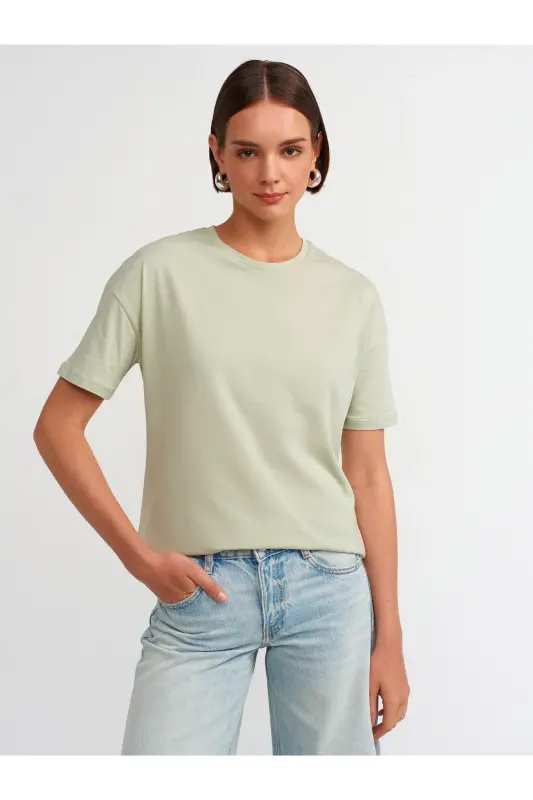 3683 Bisiklet Yaka Basic T-shirt-mint yeşili-mint yeşili - 1