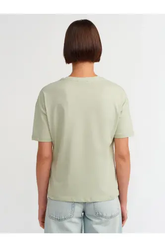 3683 Bisiklet Yaka Basic T-shirt-mint yeşili-mint yeşili - 2