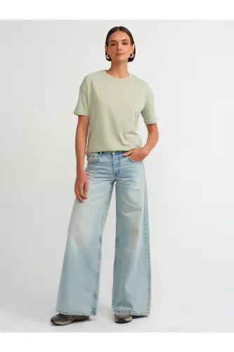 3683 Bisiklet Yaka Basic T-shirt-mint yeşili-mint yeşili - 3