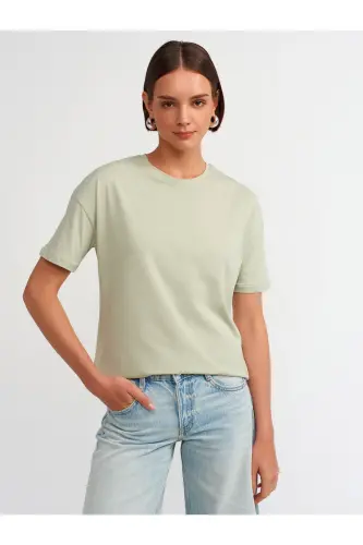 3683 Bisiklet Yaka Basic T-shirt-mint yeşili-mint yeşili - 1