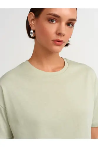 3683 Bisiklet Yaka Basic T-shirt-mint yeşili-mint yeşili - 4