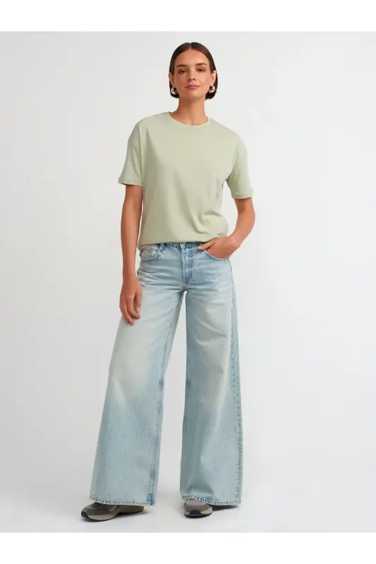 3683 Crew Neck Basic T-shirt-mint green-mint green - 3