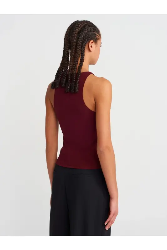 3694 Halter Neck T-Shirt-Burgundy-Burgundy - 2