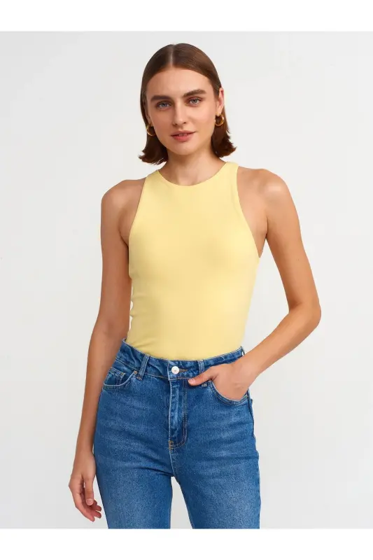 3694 Halter Neck T-shirt-Yellow-Yellow - DILVIN