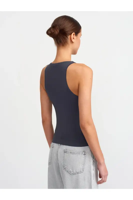 3694 Halter Yaka T-shirt-antrasit-Antrasit - 2
