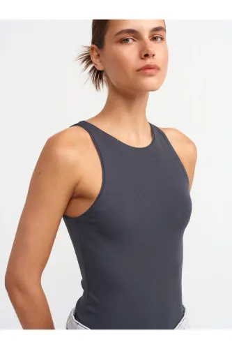 3694 Halter Yaka T-shirt-antrasit-Antrasit - 4