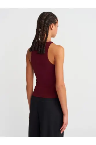 3694 Halter Yaka T-Shirt-Bordo-Bordo - 2