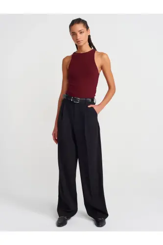 3694 Halter Yaka T-Shirt-Bordo-Bordo - 8