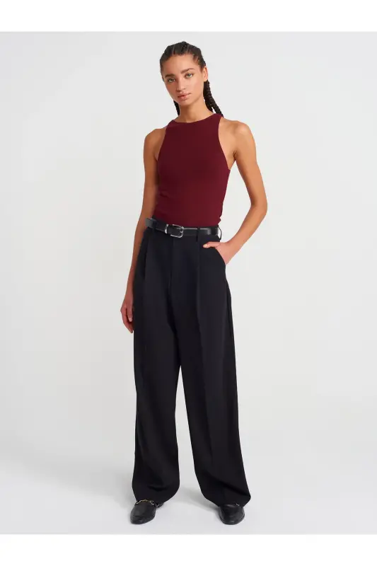 3694 Halter Yaka T-Shirt-Bordo-Bordo - 8