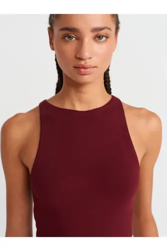 3694 Halter Yaka T-Shirt-Bordo-Bordo - 3