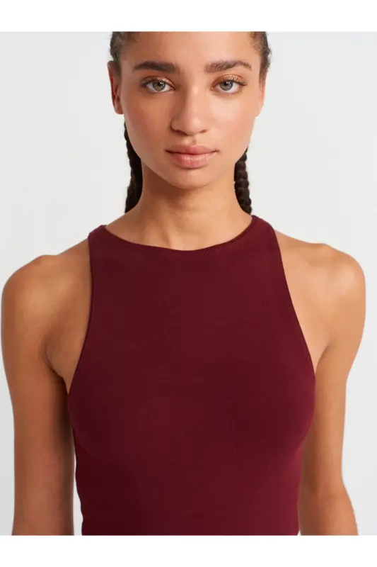 3694 Halter Yaka T-Shirt-Bordo-Bordo - 3