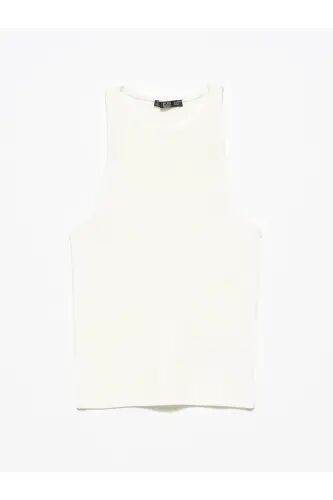 3694 Halter Yaka T-shirt - Ekru - Ekru - Dilvin (1)