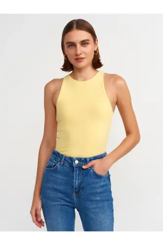 3694 Halter Yaka T-shirt-Sariq-Sariq 