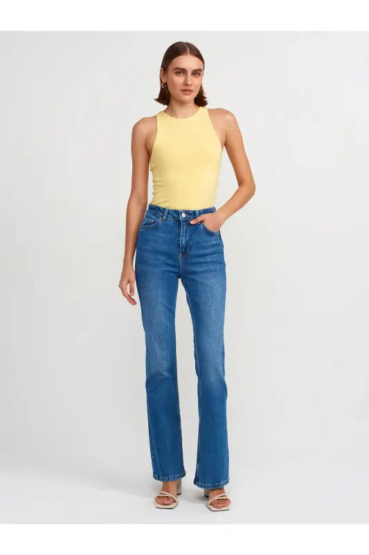 3694 Halter Yaka T-shirt-Sariq-Sariq - 3