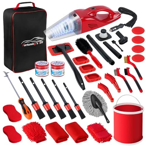 37PCS Car Detailing Kit Interior Cleaner, Auto Detailing Kit, Car Vacuum Car Interior Detailing Kit, Car Wash Kit with Bucket Detailing Brush Set Car Accessories for Motorcycle, Cars, Bikes, Wheels - MODAZONE