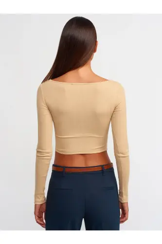 3700 Fitilli Uzun Kollu Top-bej - Bej - DILVIN (1)