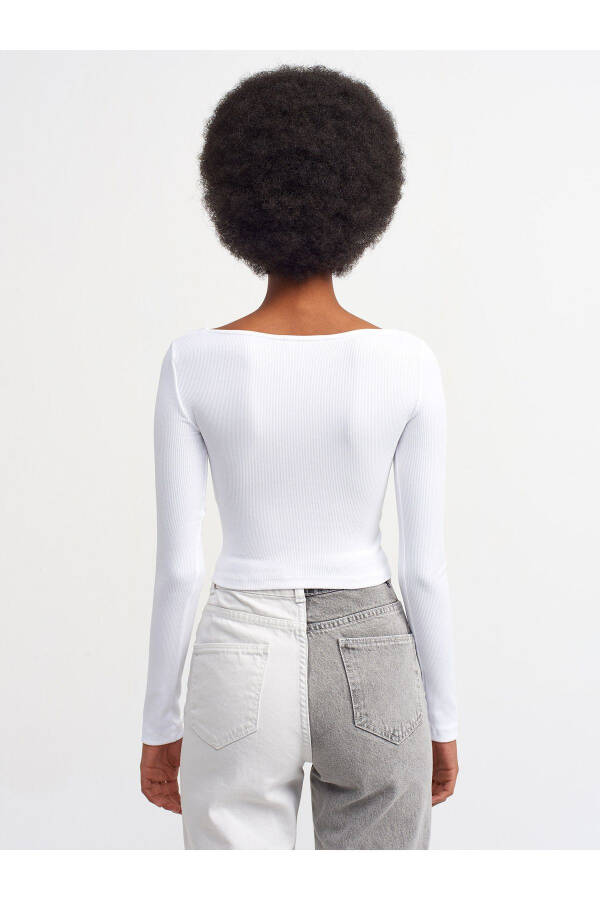 3700 Fitilli Uzun Kollu Top-beyaz-Beyaz - 2