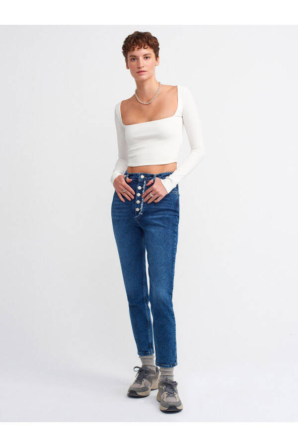 3700 Fitilli Uzun Kollu Top-ekru-Ekru - 3