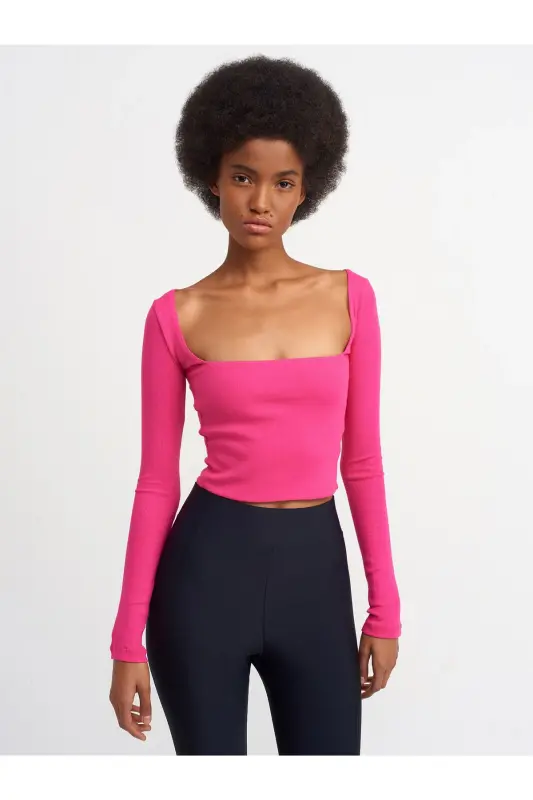 3700 Fitilli Uzun Kollu Top-fuşya-Fuşya - 1