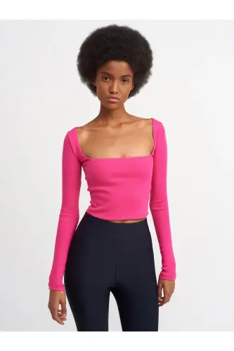 3700 Fitilli Uzun Kollu Top-fuşya-Fuşya - DILVIN (1)