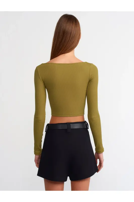 3700 Fitilli Uzun Kollu Top-Haki-Haki - 2