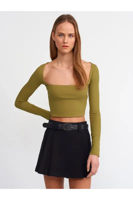 3700 Fitilli Uzun Kollu Top-Haki-Haki - 3