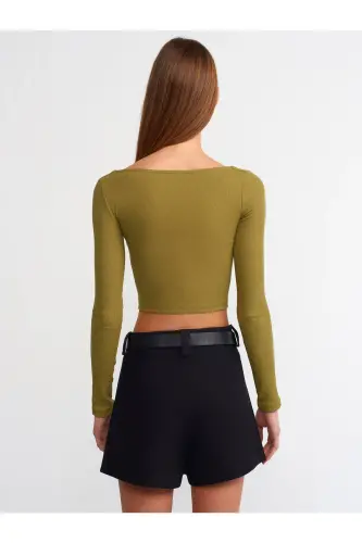 3700 Fitilli Uzun Kollu Top-Haki-Haki - DILVIN (1)