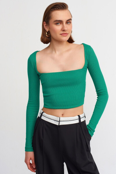 3700 Fitilli Uzun Kollu Top-koyu Yeşil-Koyu Yeşil - 5