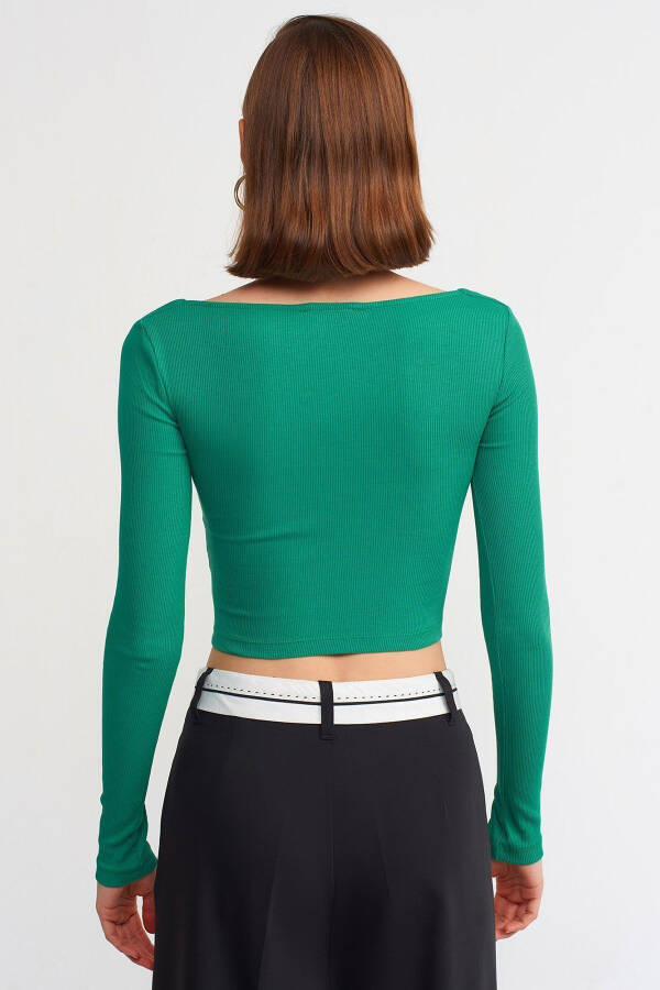 3700 Fitilli Uzun Kollu Top-koyu Yeşil-Koyu Yeşil - 6