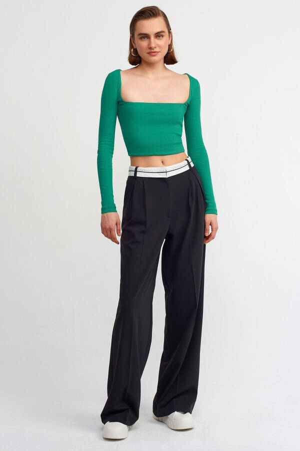 3700 Fitilli Uzun Kollu Top-koyu Yeşil-Koyu Yeşil - 7