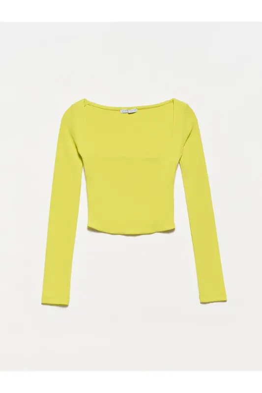 3700 Fitilli Uzun Kollu Top-lime-Lime - DILVIN
