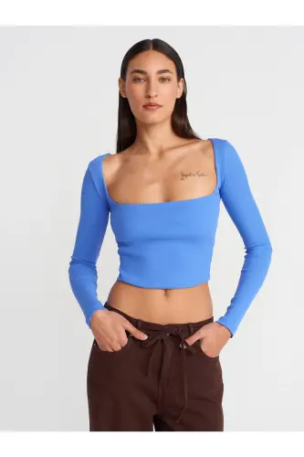 3700 Fitilli Uzun Kollu Top-Turkuaz-Turkuaz 