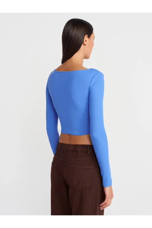 3700 Fitilli Uzun Kollu Top-Turkuaz-Turkuaz - 2