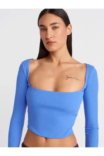 3700 Fitilli Uzun Kollu Top-Turkuaz-Turkuaz - 4